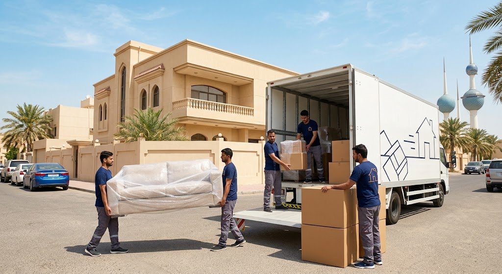 فريق متخصص يقوم بفك وتغليف ونقل العفش بأمان واحترافية ضمن خدمات نقل عفش الفنطاس بالكويت