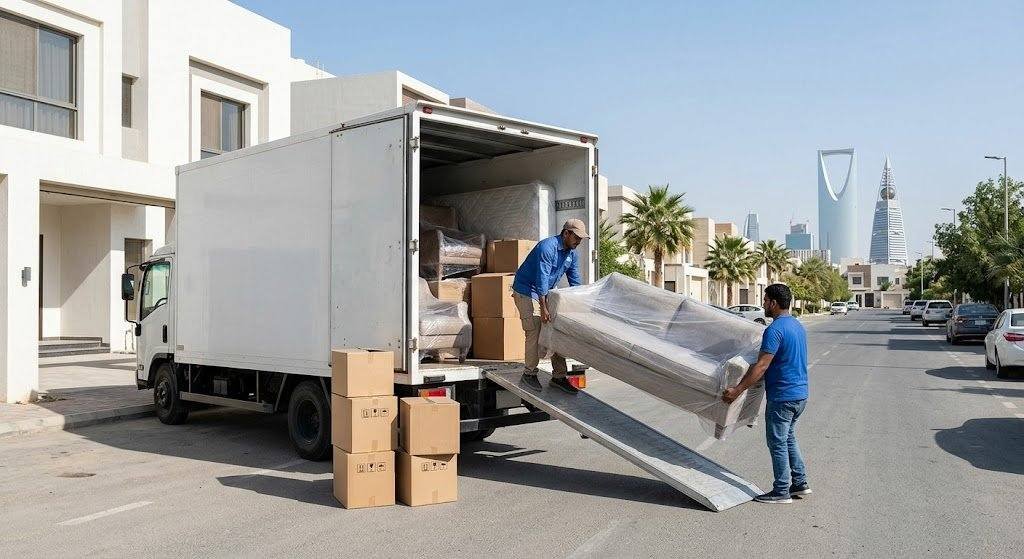 فريق عمل محترف يقوم بفك وتغليف ونقل الأثاث بعناية ضمن خدمات نقل عفش الفيحاء بالكويت لضمان حماية المنقولات وسلامتها.